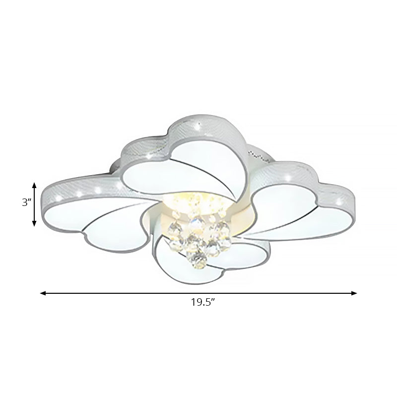 Loving Heart Ceiling Mount Light with Crystal Ball Vintage Acrylic LED Ceiling Lamp in White for Bedroom Clearhalo 'Ceiling Lights' 'Close To Ceiling Lights' 'Close to ceiling' 'Flush mount' Lighting' 201290