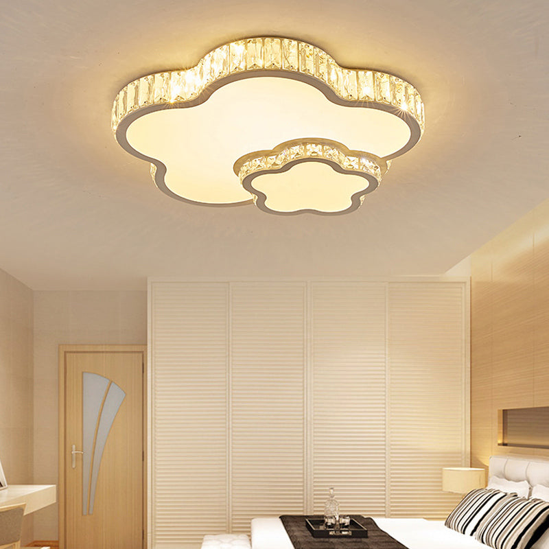 Flower Flush Mount Light with Crystal Deco Acrylic Cartoon LED Ceiling Fixture in White for Child Bedroom White Clearhalo 'Ceiling Lights' 'Close To Ceiling Lights' 'Close to ceiling' 'Flush mount' Lighting' 201297