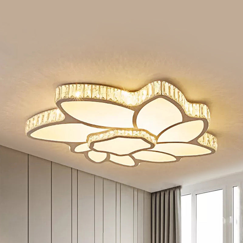 Contemporary Petal Flush Mount Light with Crystal Deco Acrylic Ceiling Lamp in White for Hotel White Clearhalo 'Ceiling Lights' 'Close To Ceiling Lights' 'Close to ceiling' 'Flush mount' Lighting' 201301