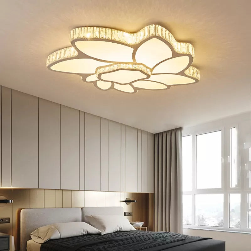 Contemporary Petal Flush Mount Light with Crystal Deco Acrylic Ceiling Lamp in White for Hotel Clearhalo 'Ceiling Lights' 'Close To Ceiling Lights' 'Close to ceiling' 'Flush mount' Lighting' 201302