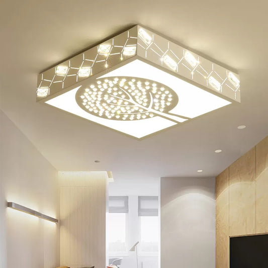 Etched Square LED Flush Mount Light with Tree Modern Metal Ceiling Fixture in White for Foyer White Clearhalo 'Ceiling Lights' 'Close To Ceiling Lights' 'Close to ceiling' 'Flush mount' Lighting' 201305