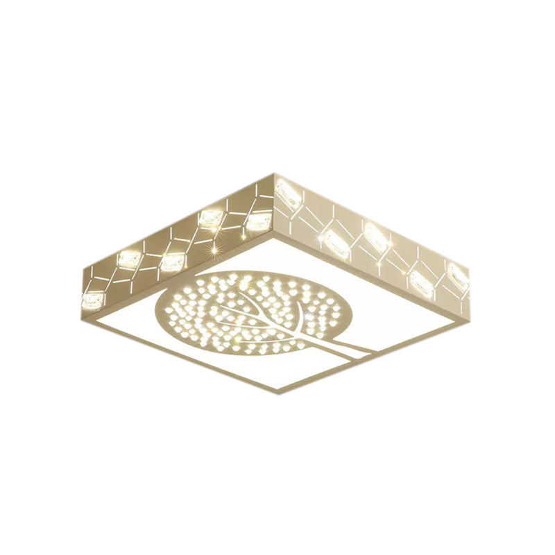 Etched Square LED Flush Mount Light with Tree Modern Metal Ceiling Fixture in White for Foyer Clearhalo 'Ceiling Lights' 'Close To Ceiling Lights' 'Close to ceiling' 'Flush mount' Lighting' 201307