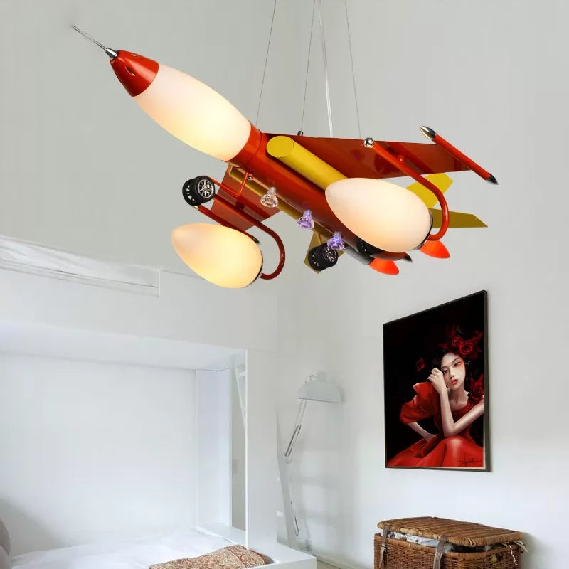Fighter Plane Boys Bedroom Chandelier Metal Modern Cool Hanging Light in Red Red Clearhalo 'Ceiling Lights' 'Chandeliers' Lighting' options 201309_ccae2775-eced-4d99-95be-b65618164576