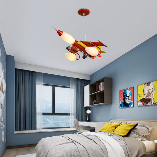 Fighter Plane Boys Bedroom Chandelier Metal Modern Cool Hanging Light in Red Clearhalo 'Ceiling Lights' 'Chandeliers' Lighting' options 201310