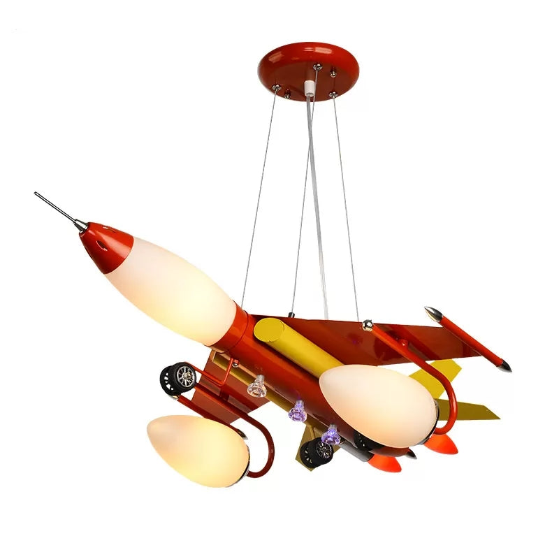 Fighter Plane Boys Bedroom Chandelier Metal Modern Cool Hanging Light in Red Clearhalo 'Ceiling Lights' 'Chandeliers' Lighting' options 201311