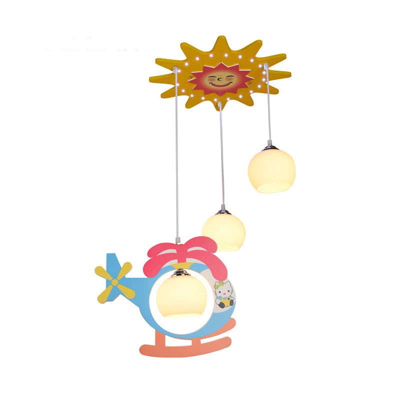 Kids Multi-Color Hanging Lamp Helicopter 3 Heads Opal Glass Ceiling Pendant for Kindergarten Clearhalo 'Ceiling Lights' 'Pendant Lights' 'Pendants' Lighting' 201334