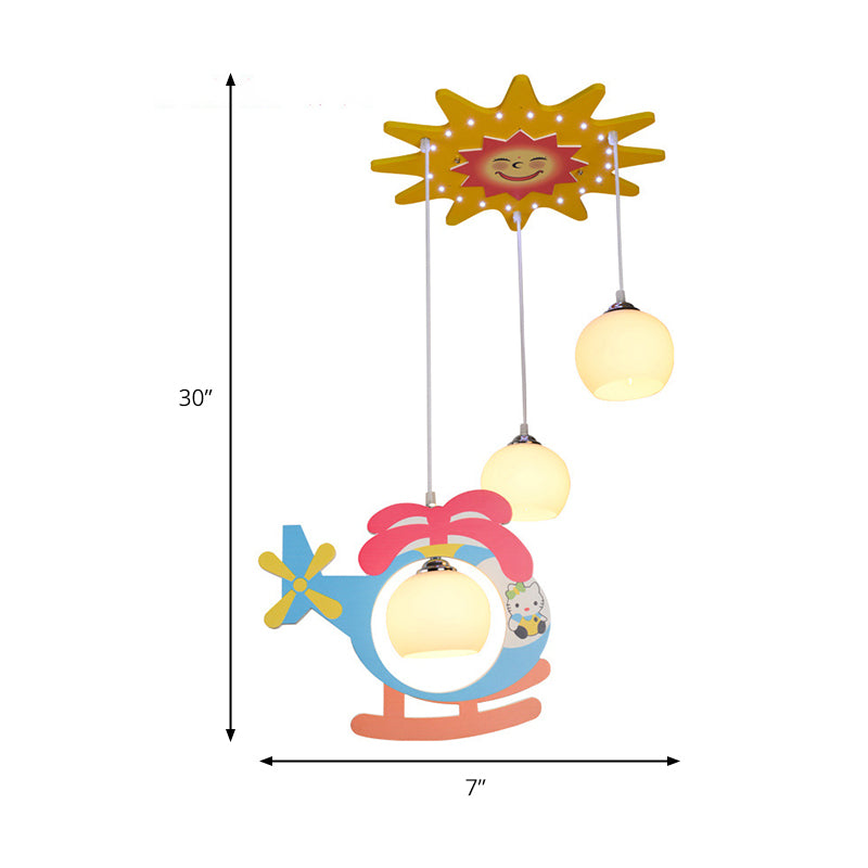 Kids Multi-Color Hanging Lamp Helicopter 3 Heads Opal Glass Ceiling Pendant for Kindergarten Clearhalo 'Ceiling Lights' 'Pendant Lights' 'Pendants' Lighting' 201335