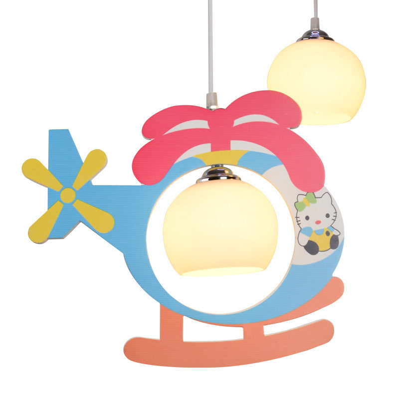 Kids Multi-Color Hanging Lamp Helicopter 3 Heads Opal Glass Ceiling Pendant for Kindergarten Clearhalo 'Ceiling Lights' 'Pendant Lights' 'Pendants' Lighting' 201336