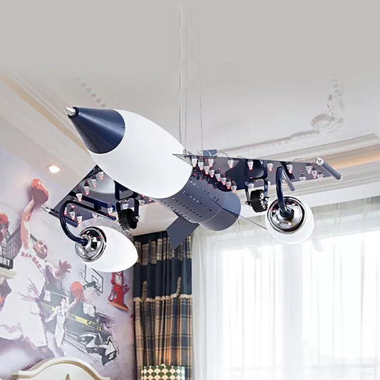 Fighter Airplane Pendant Light Cartoon Metal Chandelier in Black for Boys Bedroom Clearhalo 'Ceiling Lights' 'Chandeliers' Lighting' options 201337