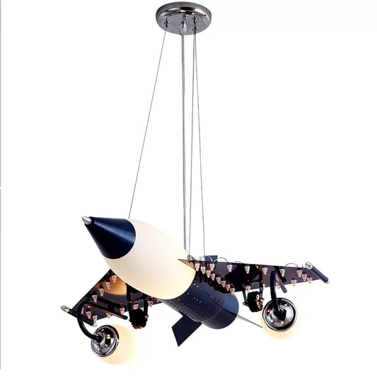 Fighter Airplane Pendant Light Cartoon Metal Chandelier in Black for Boys Bedroom Clearhalo 'Ceiling Lights' 'Chandeliers' Lighting' options 201339