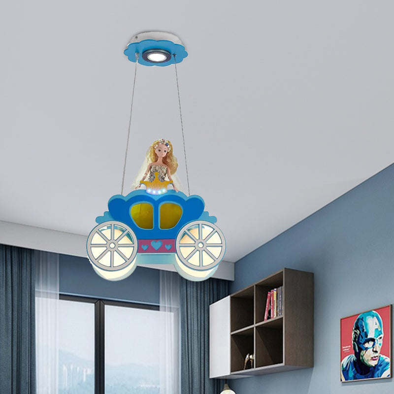 Wood Car Pendant Light with Princess Girls Bedroom Two Lights Cartoon Chandelier in Blue Blue Clearhalo 'Ceiling Lights' 'Chandeliers' Lighting' options 201341_0a41c590-ddb1-472c-9754-7610e0645cc1
