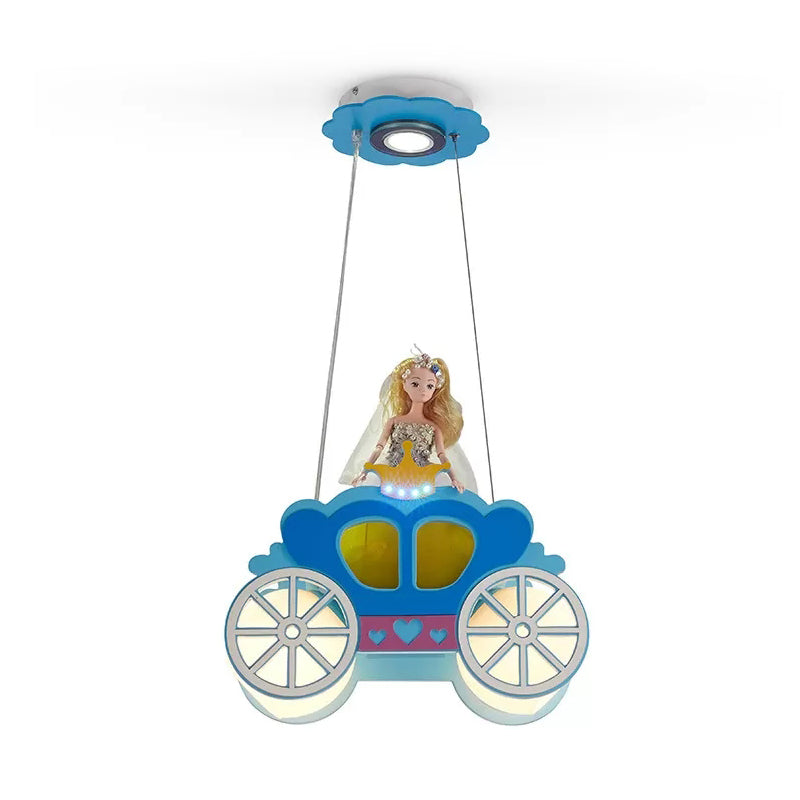 Wood Car Pendant Light with Princess Girls Bedroom Two Lights Cartoon Chandelier in Blue Clearhalo 'Ceiling Lights' 'Chandeliers' Lighting' options 201343