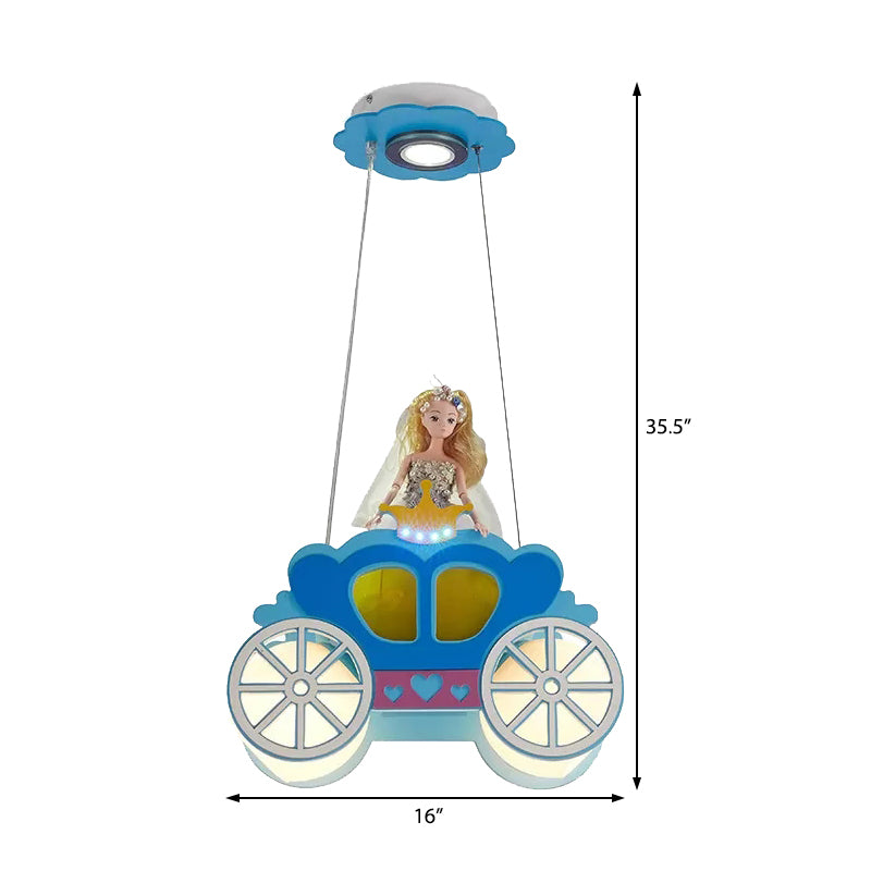 Wood Car Pendant Light with Princess Girls Bedroom Two Lights Cartoon Chandelier in Blue Clearhalo 'Ceiling Lights' 'Chandeliers' Lighting' options 201344