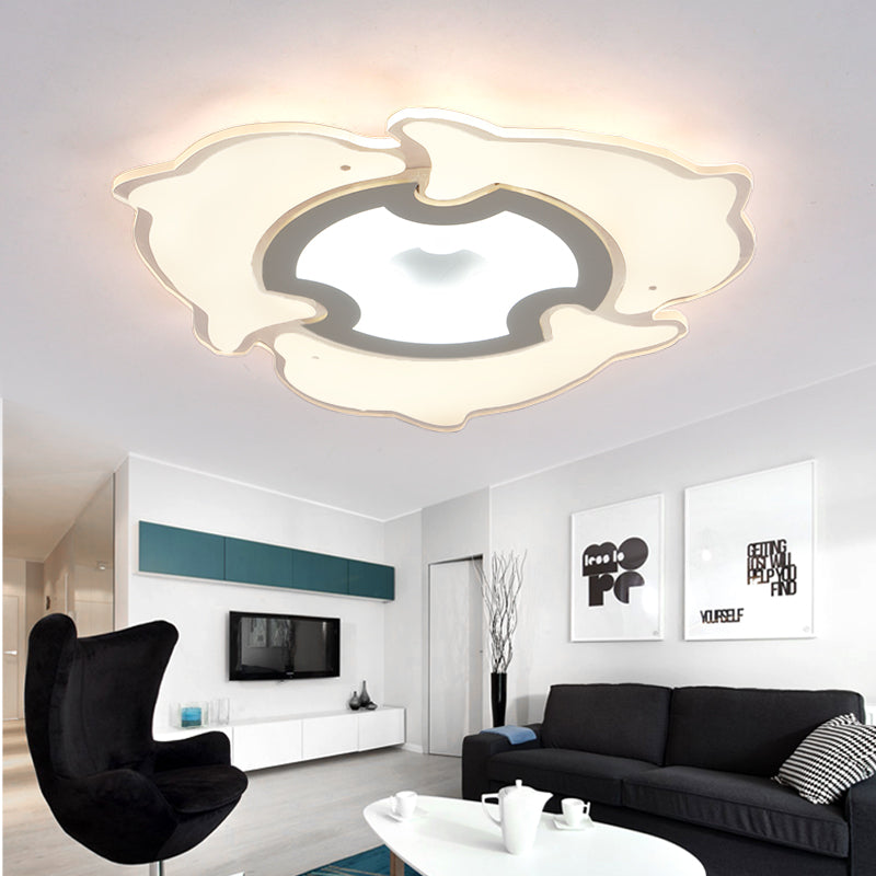 Nose-to-Tail Dolphin Flushmount Light Animal Acrylic LED Ceiling Light in White for Kindergarten Clearhalo 'Ceiling Lights' 'Close To Ceiling Lights' 'Close to ceiling' 'Flush mount' Lighting' 201346