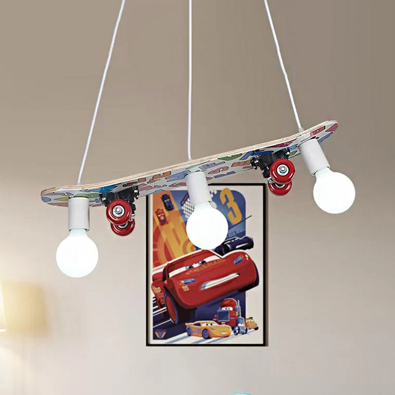 Wood Skateboard Hanging Light 3 Lights Sports Style Chandelier for Kid Bedroom Clearhalo 'Ceiling Lights' 'Chandeliers' Lighting' options 201350