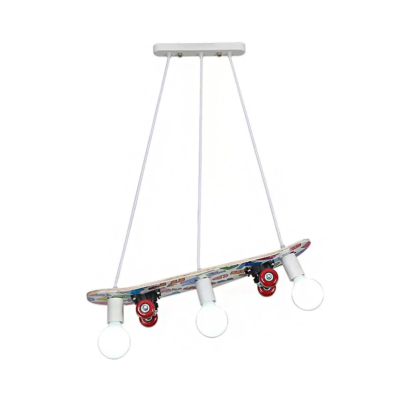 Wood Skateboard Hanging Light 3 Lights Sports Style Chandelier for Kid Bedroom Clearhalo 'Ceiling Lights' 'Chandeliers' Lighting' options 201352