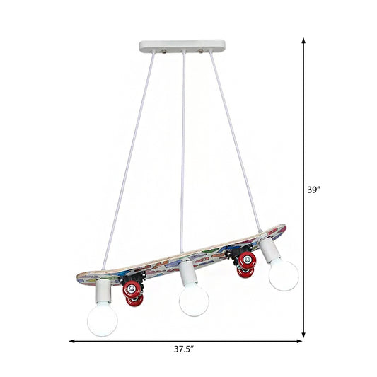 Wood Skateboard Hanging Light 3 Lights Sports Style Chandelier for Kid Bedroom Clearhalo 'Ceiling Lights' 'Chandeliers' Lighting' options 201353