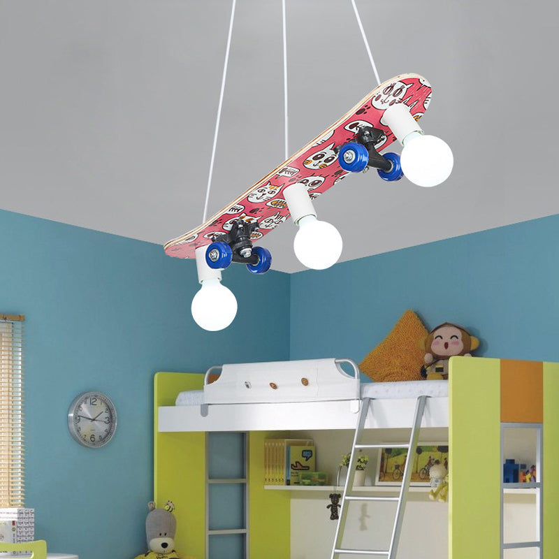 Wood Skateboard Hanging Light 3 Lights Sports Style Chandelier for Kid Bedroom Clearhalo 'Ceiling Lights' 'Chandeliers' Lighting' options 201354
