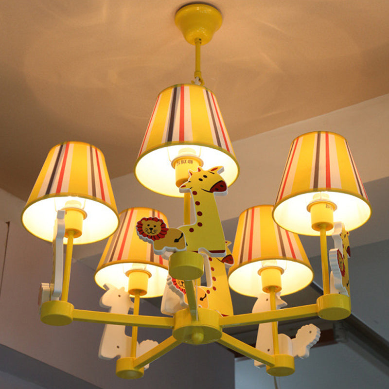 Cartoon Giraffe & Lion Chandelier 5 Heads Metal Pendant Light in Yellow for Kid Bedroom Yellow Clearhalo 'Ceiling Lights' 'Chandeliers' Lighting' options 201360_1c210e0d-636c-430d-9460-3e0de5b8aae2