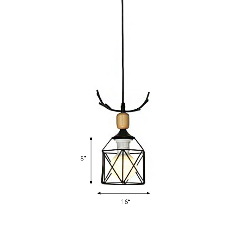 Contemporary Deer Horn Hanging Light Metal 1 Head Black Ceiling Pendant in Black for Dining Room Clearhalo 'Ceiling Lights' 'Pendant Lights' 'Pendants' Lighting' 201399