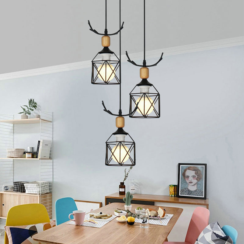 Rustic Style Black Hanging Light 3 Bulbs Modern Style Metal Ceiling Light for Restaurant Clearhalo 'Ceiling Lights' 'Pendant Lights' 'Pendants' Lighting' 201406