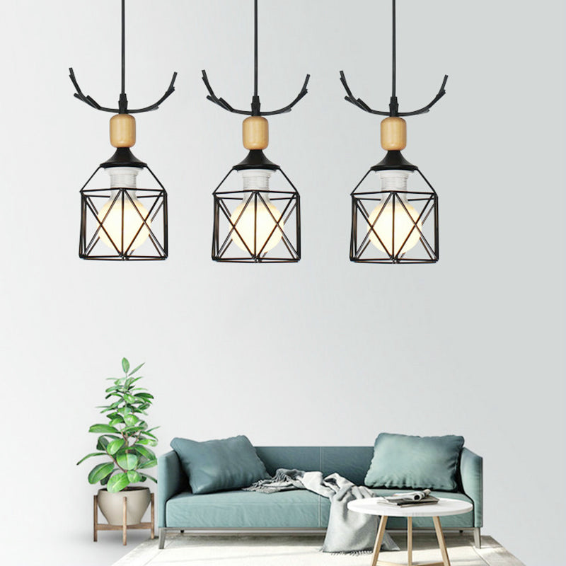 Rustic Style Black Hanging Light 3 Bulbs Modern Style Metal Ceiling Light for Restaurant Clearhalo 'Ceiling Lights' 'Pendant Lights' 'Pendants' Lighting' 201410