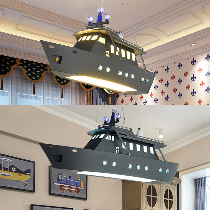 Metal Ship Shaped Pendant Lamp Child Bedroom Modern Creative Hanging Light in Gray Clearhalo 'Ceiling Lights' 'Pendant Lights' 'Pendants' Lighting' 201433