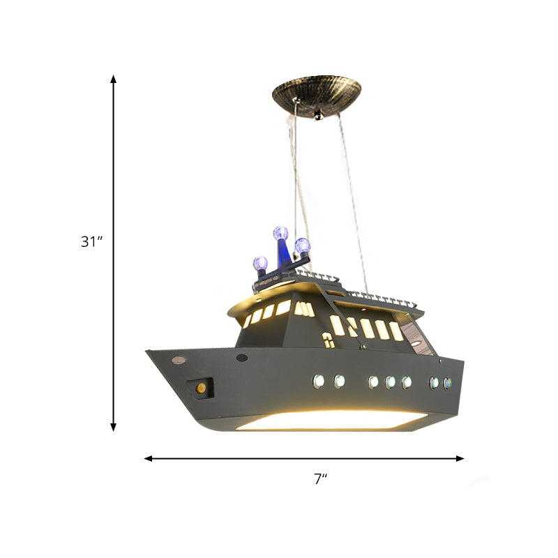 Metal Ship Shaped Pendant Lamp Child Bedroom Modern Creative Hanging Light in Gray Clearhalo 'Ceiling Lights' 'Pendant Lights' 'Pendants' Lighting' 201435