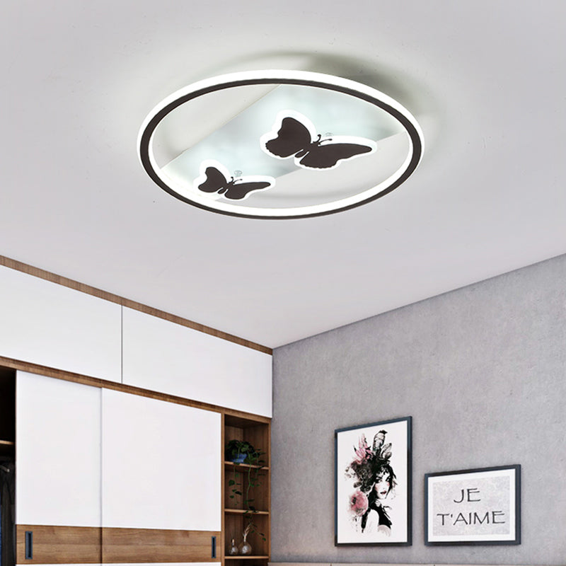 Acrylic Ring LED Flush Mount Light with Butterfly Romantic LED Ceiling Light in White for Dining Room White Clearhalo 'Ceiling Lights' 'Close To Ceiling Lights' 'Close to ceiling' 'Flush mount' Lighting' 201484