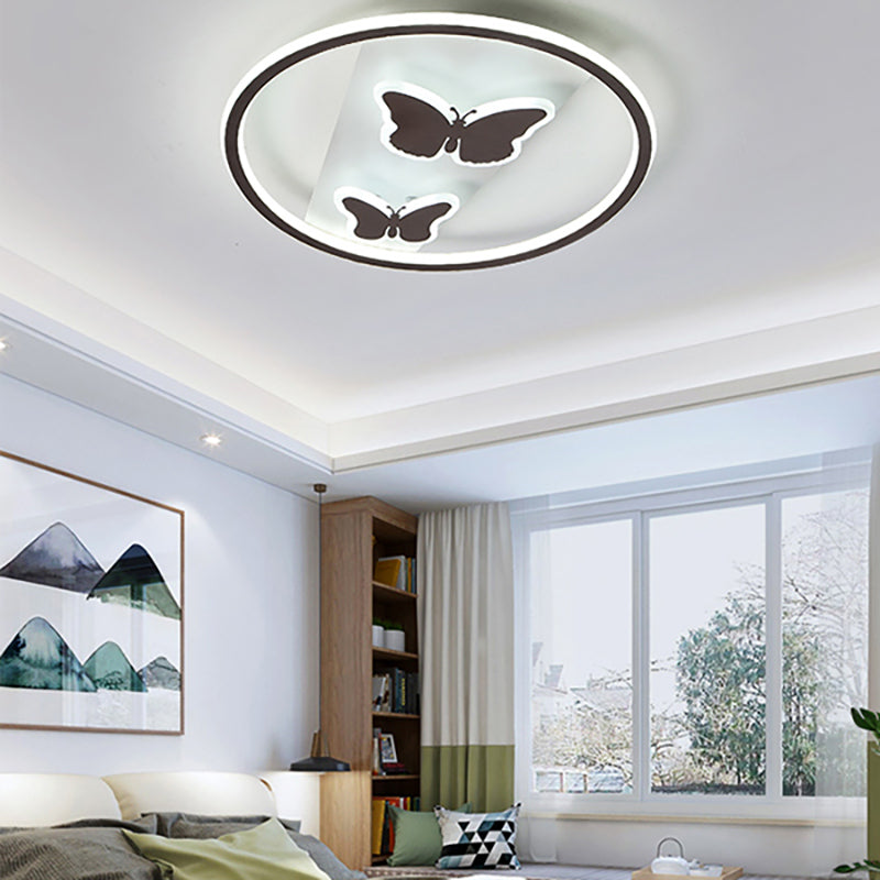 Acrylic Ring LED Flush Mount Light with Butterfly Romantic LED Ceiling Light in White for Dining Room Clearhalo 'Ceiling Lights' 'Close To Ceiling Lights' 'Close to ceiling' 'Flush mount' Lighting' 201485