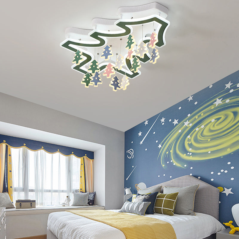 Modern Green Ceiling Mount Light with Pinaster Acrylic LED Ceiling Lamp for Kid Bedroom Green Clearhalo 'Ceiling Lights' 'Close To Ceiling Lights' 'Close to ceiling' 'Flush mount' Lighting' 201511