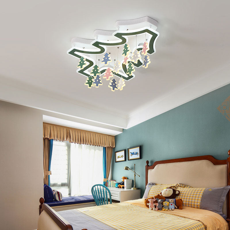 Modern Green Ceiling Mount Light with Pinaster Acrylic LED Ceiling Lamp for Kid Bedroom Clearhalo 'Ceiling Lights' 'Close To Ceiling Lights' 'Close to ceiling' 'Flush mount' Lighting' 201512