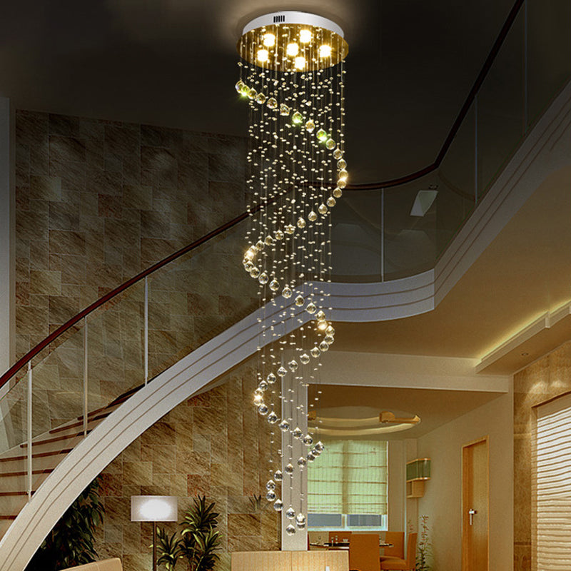 Stainless Steel Spiral Ceiling Lamp Contemporary 6 Bulbs 86.5" Tall Crystal Beaded Flush Mount Stainless-Steel 86.5" Clearhalo 'Ceiling Lights' 'Close To Ceiling Lights' 'Close to ceiling' 'Flush mount' Lighting' 2015255