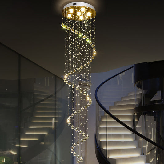 Stainless Steel Spiral Ceiling Lamp Contemporary 6 Bulbs 86.5" Tall Crystal Beaded Flush Mount Clearhalo 'Ceiling Lights' 'Close To Ceiling Lights' 'Close to ceiling' 'Flush mount' Lighting' 2015257