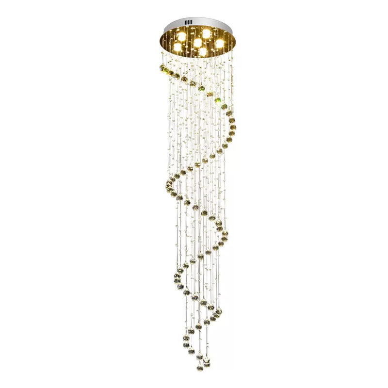 Stainless Steel Spiral Ceiling Lamp Contemporary 6 Bulbs 86.5" Tall Crystal Beaded Flush Mount Clearhalo 'Ceiling Lights' 'Close To Ceiling Lights' 'Close to ceiling' 'Flush mount' Lighting' 2015258