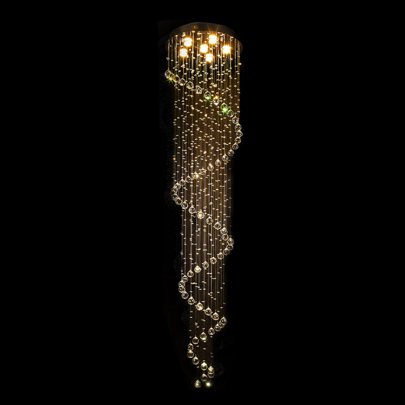 Stainless Steel Spiral Ceiling Lamp Contemporary 6 Bulbs 86.5" Tall Crystal Beaded Flush Mount Clearhalo 'Ceiling Lights' 'Close To Ceiling Lights' 'Close to ceiling' 'Flush mount' Lighting' 2015259