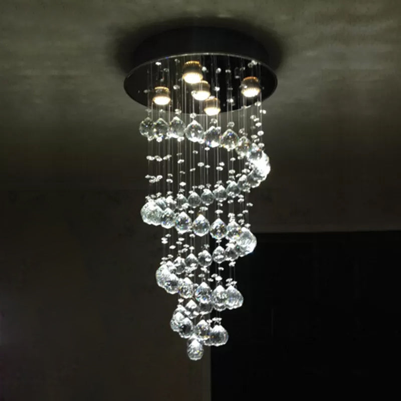 Stainless Steel 5-Light Ceiling Fixture Modern Crystal Spiral Flush Mounted Lamp for Bedroom Clearhalo 'Ceiling Lights' 'Close To Ceiling Lights' 'Close to ceiling' 'Flush mount' Lighting' 2015262