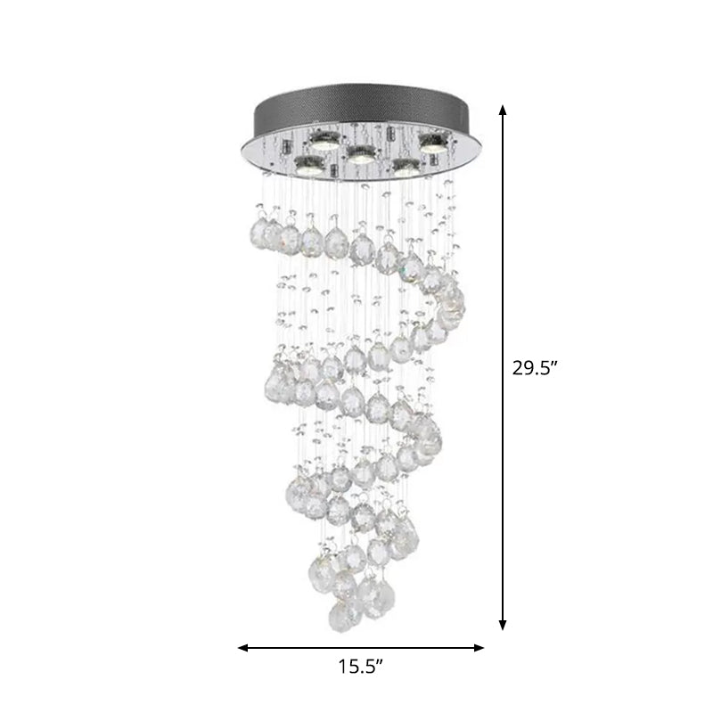 Stainless Steel 5-Light Ceiling Fixture Modern Crystal Spiral Flush Mounted Lamp for Bedroom Clearhalo 'Ceiling Lights' 'Close To Ceiling Lights' 'Close to ceiling' 'Flush mount' Lighting' 2015264