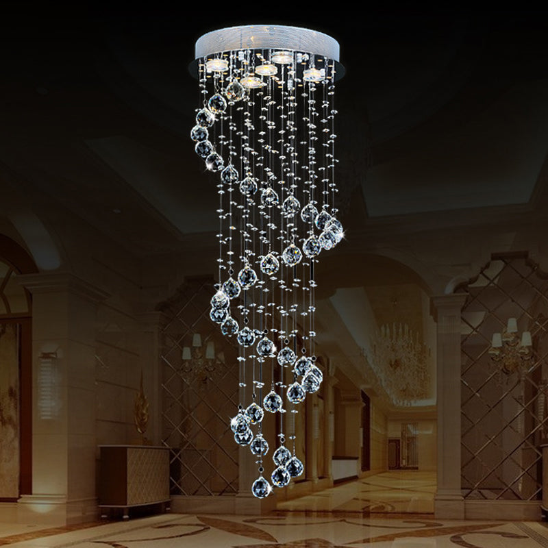 1/3/5-Bulb Crystal Draping Flush Light Modern Stainless Steel Spiral Living Room Ceiling Mount Lamp Clearhalo 'Ceiling Lights' 'Close To Ceiling Lights' 'Close to ceiling' 'Flush mount' Lighting' 2015266