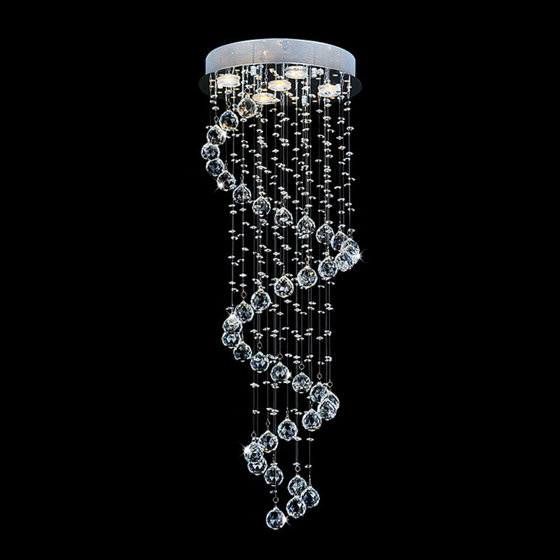 1/3/5-Bulb Crystal Draping Flush Light Modern Stainless Steel Spiral Living Room Ceiling Mount Lamp Clearhalo 'Ceiling Lights' 'Close To Ceiling Lights' 'Close to ceiling' 'Flush mount' Lighting' 2015267