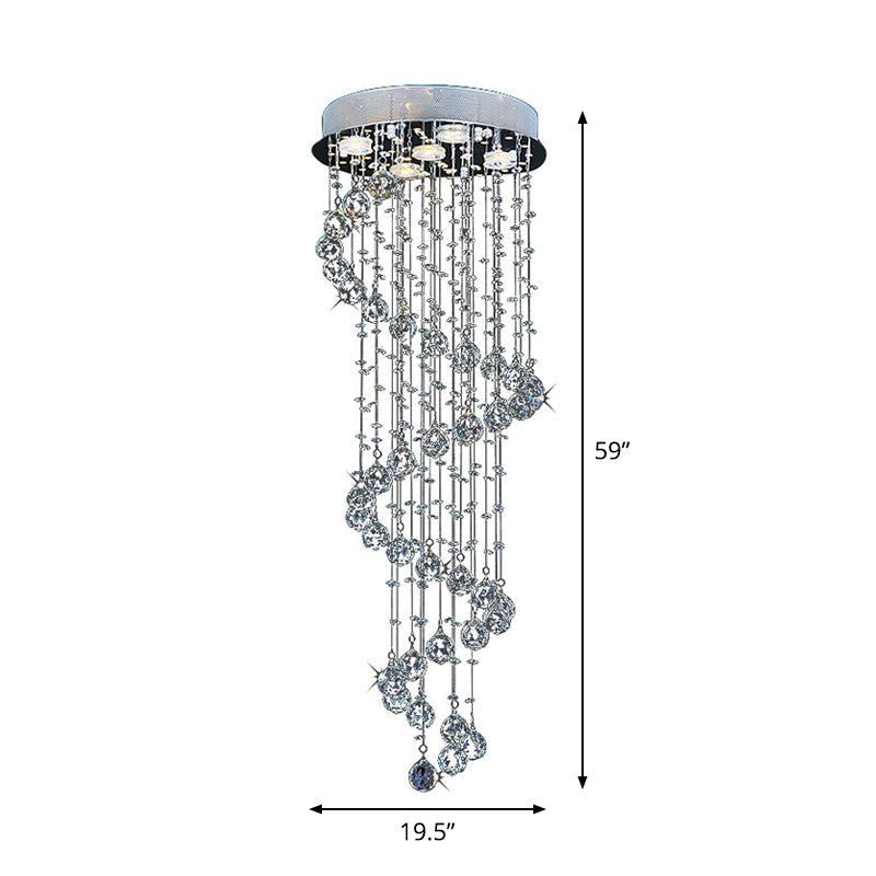 1/3/5-Bulb Crystal Draping Flush Light Modern Stainless Steel Spiral Living Room Ceiling Mount Lamp Clearhalo 'Ceiling Lights' 'Close To Ceiling Lights' 'Close to ceiling' 'Flush mount' Lighting' 2015268