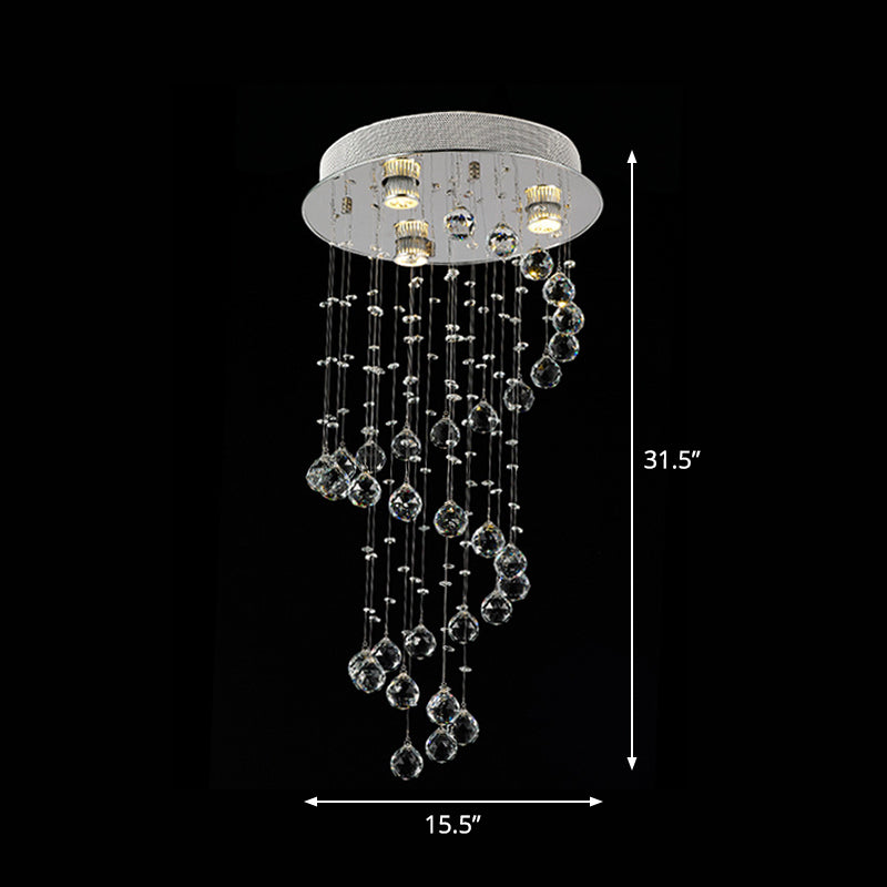 1/3/5-Bulb Crystal Draping Flush Light Modern Stainless Steel Spiral Living Room Ceiling Mount Lamp Clearhalo 'Ceiling Lights' 'Close To Ceiling Lights' 'Close to ceiling' 'Flush mount' Lighting' 2015270