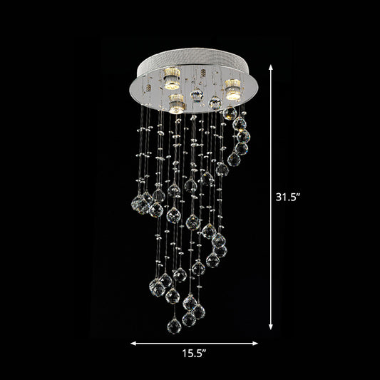 1/3/5-Bulb Crystal Draping Flush Light Modern Stainless Steel Spiral Living Room Ceiling Mount Lamp Clearhalo 'Ceiling Lights' 'Close To Ceiling Lights' 'Close to ceiling' 'Flush mount' Lighting' 2015270