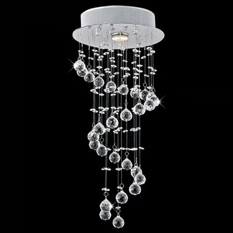 1/3/5-Bulb Crystal Draping Flush Light Modern Stainless Steel Spiral Living Room Ceiling Mount Lamp 1 Stainless-Steel Clearhalo 'Ceiling Lights' 'Close To Ceiling Lights' 'Close to ceiling' 'Flush mount' Lighting' 2015271