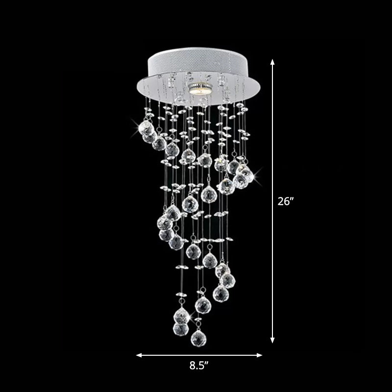 1/3/5-Bulb Crystal Draping Flush Light Modern Stainless Steel Spiral Living Room Ceiling Mount Lamp Clearhalo 'Ceiling Lights' 'Close To Ceiling Lights' 'Close to ceiling' 'Flush mount' Lighting' 2015272