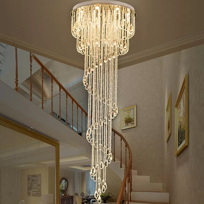 Spiral Staircase Flushmount Modern Crystal Strand 4 Lights Stainless Steel Ceiling Flush Mount Light Clearhalo 'Ceiling Lights' 'Close To Ceiling Lights' 'Close to ceiling' 'Flush mount' Lighting' 2015274