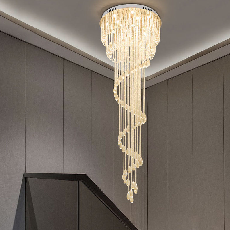 Spiral Staircase Flushmount Modern Crystal Strand 4 Lights Stainless Steel Ceiling Flush Mount Light Clearhalo 'Ceiling Lights' 'Close To Ceiling Lights' 'Close to ceiling' 'Flush mount' Lighting' 2015276