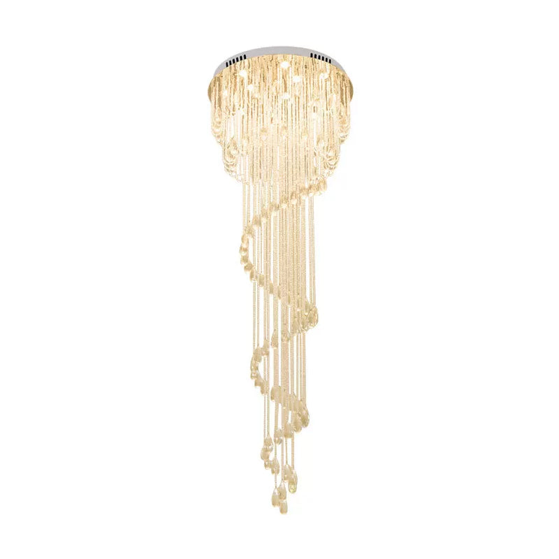 Spiral Staircase Flushmount Modern Crystal Strand 4 Lights Stainless Steel Ceiling Flush Mount Light Clearhalo 'Ceiling Lights' 'Close To Ceiling Lights' 'Close to ceiling' 'Flush mount' Lighting' 2015277