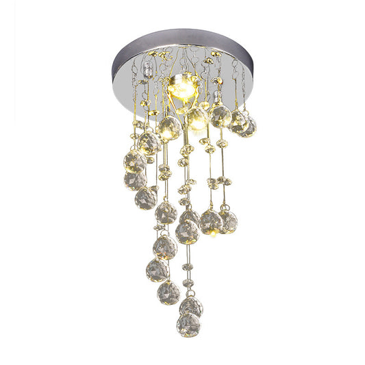 1-Bulb Ceiling Flush Light Modern Twisted Crystal Orb Flush-Mount Light Fixture in Nickel Clearhalo 'Ceiling Lights' 'Close To Ceiling Lights' 'Close to ceiling' 'Flush mount' Lighting' 2015282