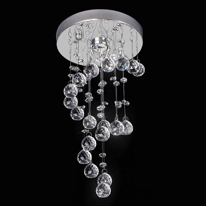 1-Bulb Ceiling Flush Light Modern Twisted Crystal Orb Flush-Mount Light Fixture in Nickel Clearhalo 'Ceiling Lights' 'Close To Ceiling Lights' 'Close to ceiling' 'Flush mount' Lighting' 2015283